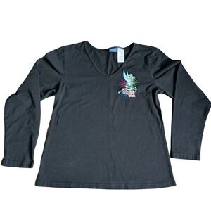 Vtg Y2k 90s  Disney Store Tinkerbell Long Sleeve‎ Shirt Med Black Embroidered